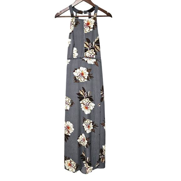 Zesica Maxi Dress Sz M Halter Neck Floral Backless Split Beach Party Grey Boho - Picture 4 of 10